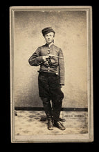 Load image into Gallery viewer, YOUNG Armed Civil War Soldier Holding Prescott Navy Revolver Rare CDV Photo