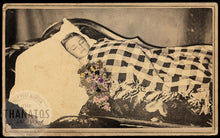 Load image into Gallery viewer, 1860s Post Mortem CDV of Girl with Blanket & Painted Flowers