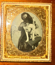 Load image into Gallery viewer, Funny 1/6 Ruby Ambrotype Photo Hidden Man Battling Unruly Dog Late 1850s, 1860