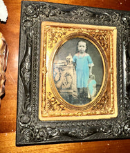 Load image into Gallery viewer, VERY RARE SET! Daguerreotype of Little Girl PLUS Original Statue Antique Photo
