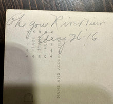 Load image into Gallery viewer, Man & Woman Sitting Paper Prop Moon Dated 1916 Antique Photo RPPC