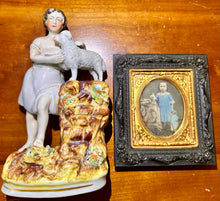 Load image into Gallery viewer, VERY RARE SET! Daguerreotype of Little Girl PLUS Original Statue Antique Photo