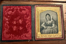 Load image into Gallery viewer, 1/6 Ambrotype Woman Wearing Mourning Hair Bracelet? Brass Mat 1850s Photo