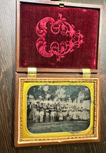 Load image into Gallery viewer, Antique Tintype Photo Outdoor Sunday School Children Class Teacher Tinted 1800s