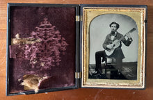 Load image into Gallery viewer, Large Ambrotype Photo of Musician Playing the Guitar 1850s Rare