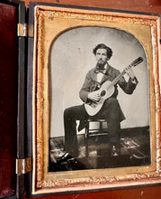 Load image into Gallery viewer, Large Ambrotype Photo of Musician Playing the Guitar 1850s Rare