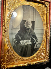Load image into Gallery viewer, 1/4 Tintype Old Lady Holding Sampler Aunt of US Congressman?