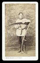 Load image into Gallery viewer, Rare Antique CDV Photo Farm Boy Holding Huge Scythe Grim Reaper Unusual Death