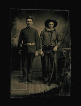 Load image into Gallery viewer, Rare Antique Tintype Indian Wars Soldier With Armed Scout Original Photo Cowboy