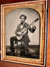 Load image into Gallery viewer, Large Ambrotype Photo of Musician Playing the Guitar 1850s Rare