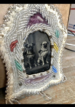 Load image into Gallery viewer, Antique Tintype Photo Two Cute PUG Dogs in Victorian Folk Art Bead Frame Rare