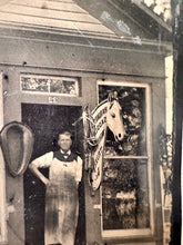 Load image into Gallery viewer, 1/4 Harness Shop Tintype Horse Advertising Sign 1880s Columbiana Ohio