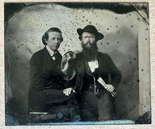 Load image into Gallery viewer, Early Tintype Two Men Friends Holding Hat & Paper NEFF's PATENT