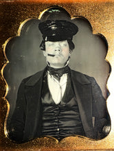 Load image into Gallery viewer, Cool Cigar Smoking Character in Slicker Hat 6th Plate Daguerreotype