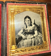 Load image into Gallery viewer, 1/6 Ambrotype Woman Wearing Mourning Hair Bracelet? Brass Mat 1850s Photo