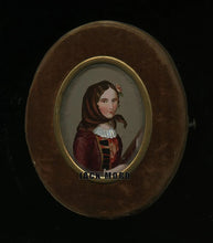 Load image into Gallery viewer, Very Rare 1/9 Photo Case Painting of Woman Behind Glass, Oval Velvet Push Button