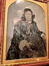 Load image into Gallery viewer, 1/4 AMBROTYPE SAD LADY AMAZING TINTED DRESS HOLDING PHOTO PIP MOURNING? 1800s