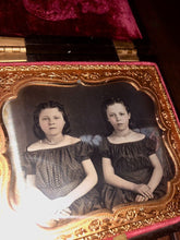 Load image into Gallery viewer, Cute Little Girls Sisters Tinted 6th Plate Daguerreotype Rare Design Union Case