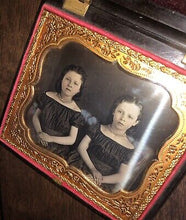 Load image into Gallery viewer, Cute Little Girls Sisters Tinted 6th Plate Daguerreotype Rare Design Union Case