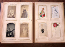 Load image into Gallery viewer, Large Photo Album 1860s 1880s 76 CDV Tintype Cabinet + Victorian Calling Cards