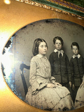 Load image into Gallery viewer, Large 3/4 PLATE Ambrotype Of Siblings Twins? In Leather Photo Case 1850s Rare