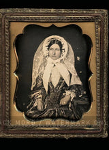 Load image into Gallery viewer, 1850s 1/6 Daguerreotype Photo Pretty Woman Bonnet White Lace Wedding? Veil