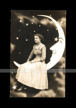 Load image into Gallery viewer, Beautiful Antique Photo Woman on Paper / Prop MOON RPPC Postcard / 1900s 1910s