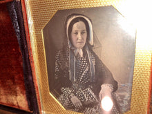 Load image into Gallery viewer, Plumbe 1840s Tinted Daguerreotype Photo Honeycomb Mat Woman Wearing Bonnet Veil
