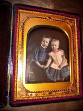 Load image into Gallery viewer, Beautiful HALF PLATE Tinted Daguerreotype of Cute Siblings Boy & Girl