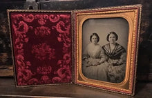 Load image into Gallery viewer, HALF PLATE Ambrotype Photo of Sisters or Twins Women Holding Fan 1850s