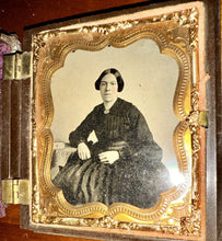 Load image into Gallery viewer, Ambrotype Victorian Woman Mourning Dress Hair Brooch Jet Bracelets Antique Photo