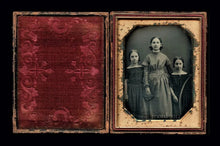 Load image into Gallery viewer, 1/4 1840s Daguerreotype Little Girls, Sisters One Holding a Hoop Toy