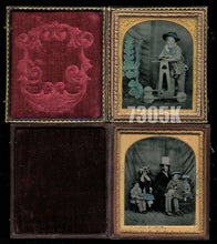 Load image into Gallery viewer, 1/6 Plate Ambrotypes Man, Family Boy on Toy Scooter Bicycle Beard & Foard Tinted