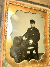Load image into Gallery viewer, Young Man In Uniform Tool On Table? 1850s Ambrotype Photo Occupational Antique