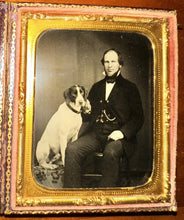 Load image into Gallery viewer, Excellent PURPLE GLASS Ambrotype Photo ID’d Man And His Dog 1850s
