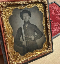 Load image into Gallery viewer, Ambrotype Photo Armed Confederate Civil War Soldier Bowie Knife Tinted Gun 1860s