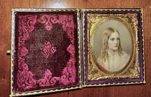 Load image into Gallery viewer, Antique Miniature Portrait Painting Pretty Blonde Hair Girl Long Curls 1840s 50s