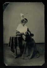 Load image into Gallery viewer, Tintype Photo Girl In Granny Costume Holding Basket Unusual Antique Blind?