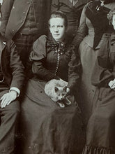 Load image into Gallery viewer, Boarding Club Antique Group Photo Winter of 1893 with Woman Holding Pet Cat
