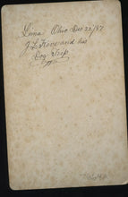 Load image into Gallery viewer, ID'D LIMA OHIO MAN & HIS LITTLE DOG *TRIP* DATED 1887 CABINET CARD PHOTO KEVE