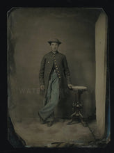 Load image into Gallery viewer, Civil War Soldier 1/4 Tintype Photo, Tinted & Painted Uniform, Tax Stamp NY INF?