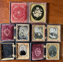 Load image into Gallery viewer, Lot of Antique Ambrotype Tintype in Union Cases + Real Hair or Plant Folk Art