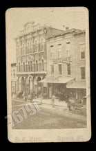 Load image into Gallery viewer, Outdoor Street View Aurora Illinois 1870s Signs Storefront CDV Photo