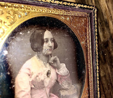 Load image into Gallery viewer, 1/6 Daguerreotype Beautiful Woman Tinted Dress Gold Jewelry Photographic Brooch