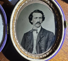 Load image into Gallery viewer, 1/6 Tintype Handsome Man in Oval MOP Cameo Case Dated 1860s Booth Lookalike