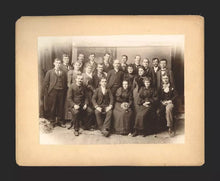 Load image into Gallery viewer, Boarding Club Antique Group Photo Winter of 1893 with Woman Holding Pet Cat