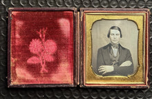 Load image into Gallery viewer, IDENTIFIED DAGUERREOTYPE HANDSOME YOUNG MAN CROSSED ARMS 1840s 1850s SEALED ID'D