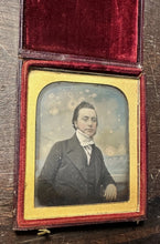 Load image into Gallery viewer, 1/6 tinted daguerreotype handsome man Moroccan leather case 1850s Photo Color
