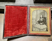 Load image into Gallery viewer, PRETTY WOMAN CURLS IN HAIR LEATHER CASE 1/4 AMBROTYPE 1850s VICTORIAN PHOTO UK