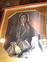 Load image into Gallery viewer, Plumbe 1840s Tinted Daguerreotype Photo Honeycomb Mat Woman Wearing Bonnet Veil